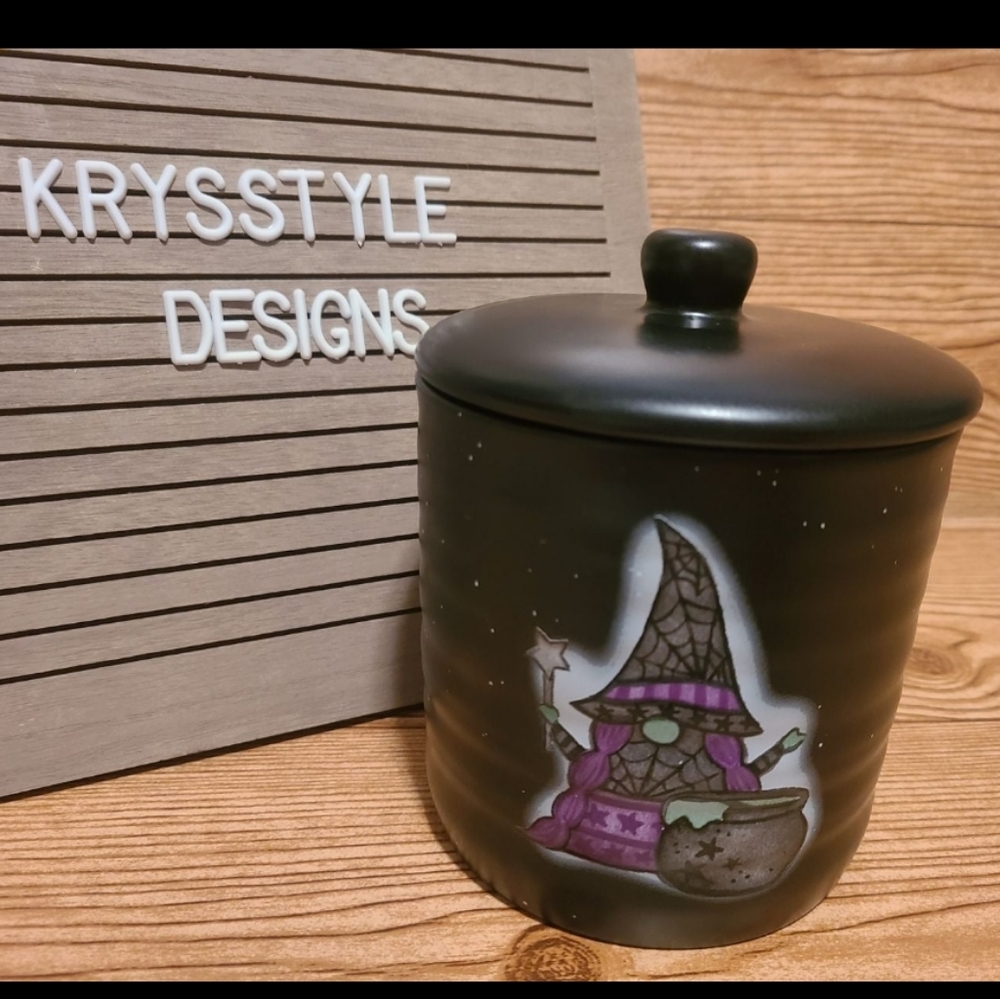 Cobwebs and cauldrons canister Halloween Witch Gnome